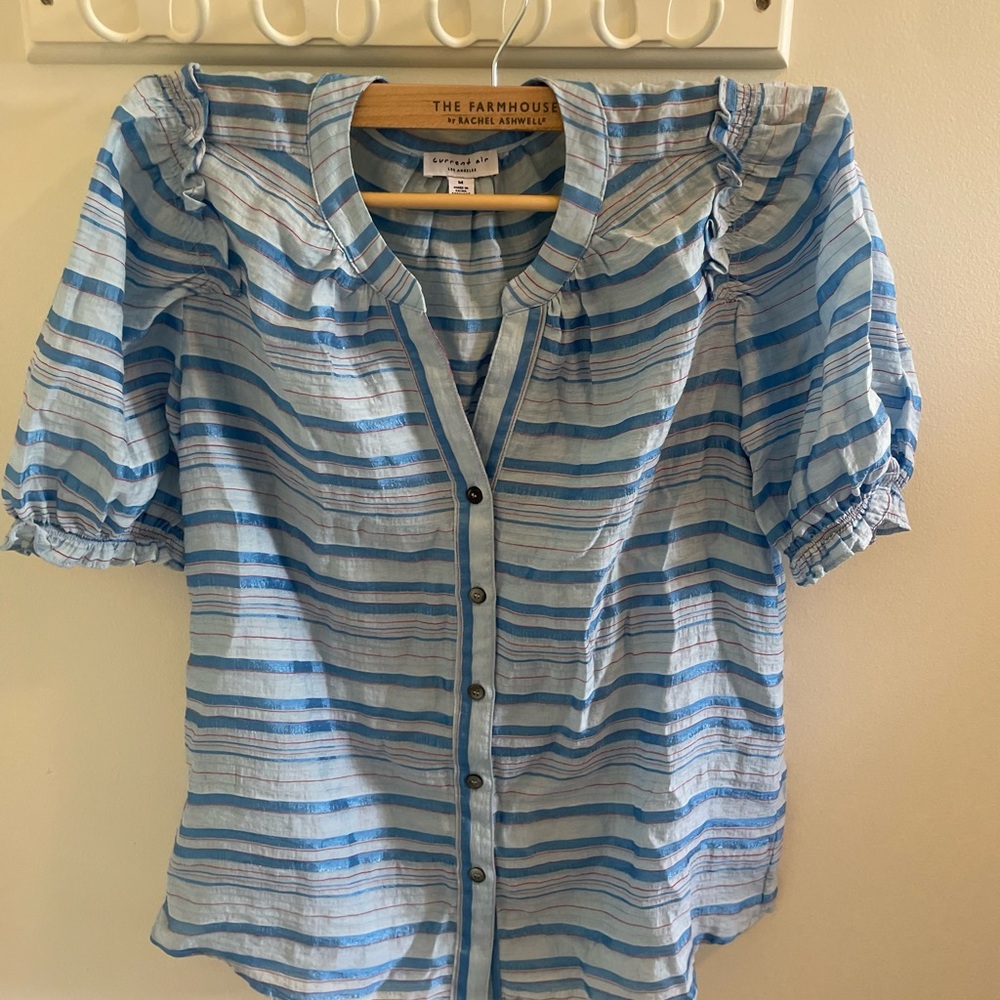 Anthropologie Current Air Baby Blue Puff Sleeve Top ~ M ~